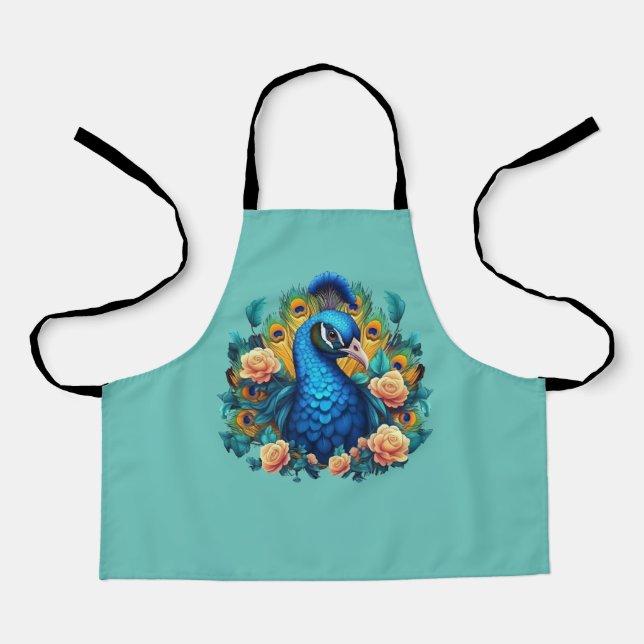 Peacock With Peach Roses Apron (Front)