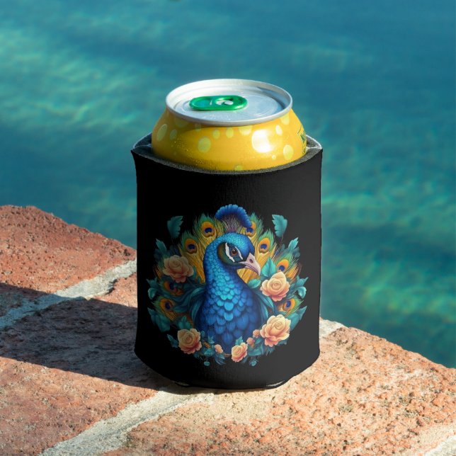 Peacock With Peach Roses Can Cooler (In Situ Pool)