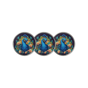 Peacock With Peach Roses Golf Ball Marker