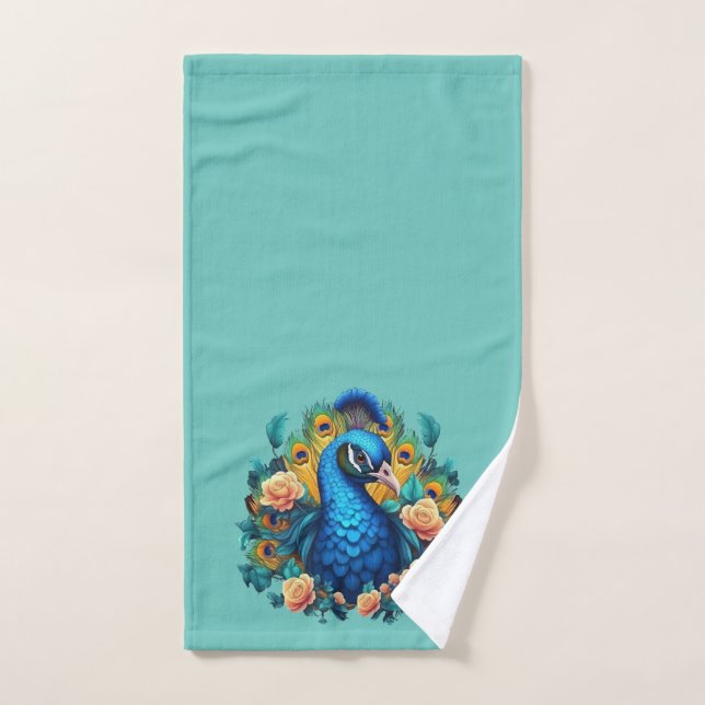 Peacock With Peach Roses Hand Towel (Hand Towel)