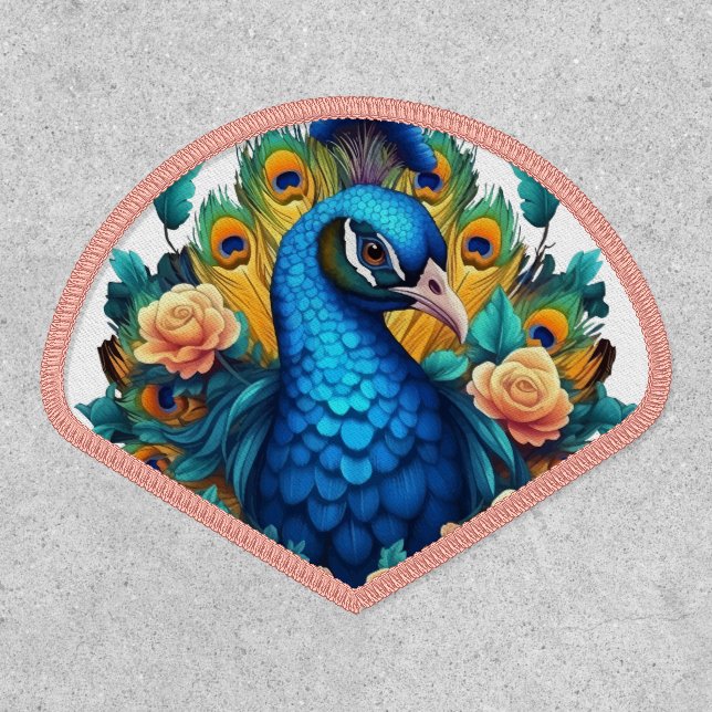 Peacock With Peach Roses Patch (Front)