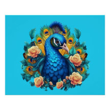 Peacock With Peach Roses