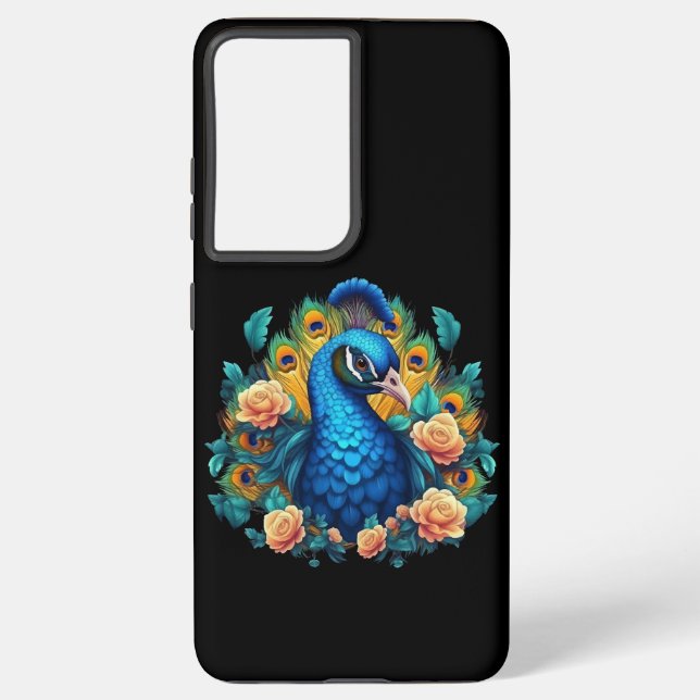 Peacock With Peach Roses Samsung Galaxy Case (Back)