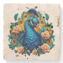 Peacock With Peach Roses