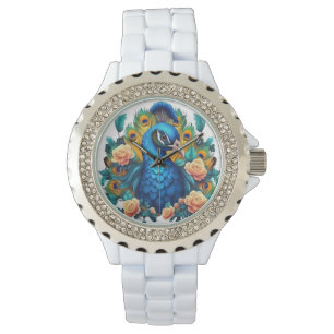Peacock With Peach Roses Watch