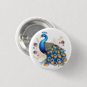 Peacock With Purple Flowers Button