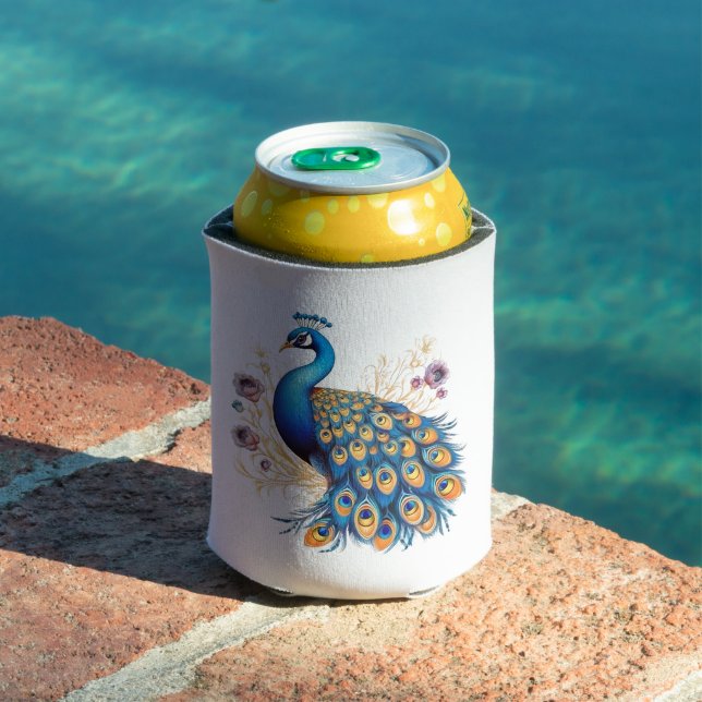 Peacock With Purple Flowers Can Cooler (In Situ Pool)