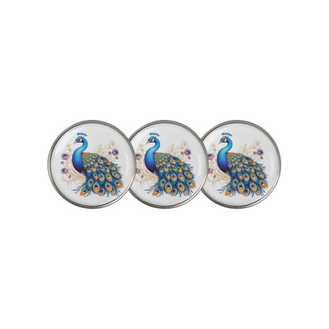 Peacock With Purple Flowers Golf Ball Marker (3 Up)
