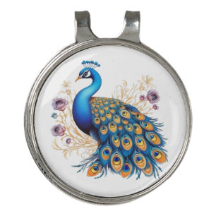 Peacock With Purple Flowers Golf Hat Clip