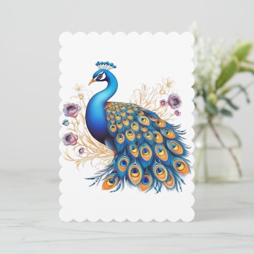 Peacock With Purple Flowers Holiday Card