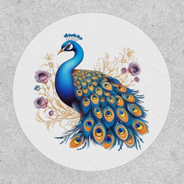 Peacock With Purple Flowers Patch (Front)