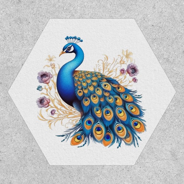 Peacock With Purple Flowers Patch (Front)