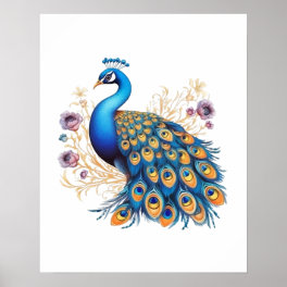 Peacock With Purple Flowers Poster
