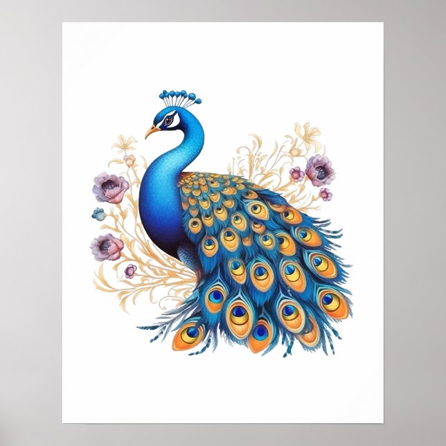 Peacock With Purple Flowers Poster (Front)