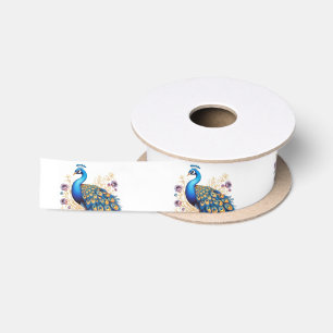 Peacock With Purple Flowers Satin Ribbon