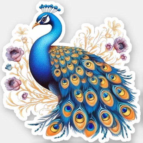 Peacock With Purple Flowers Sticker