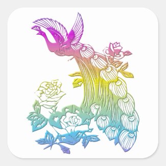 Peacock with roses square sticker