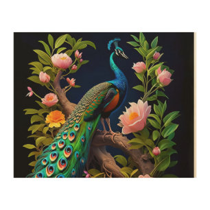 Peacock wood wall art