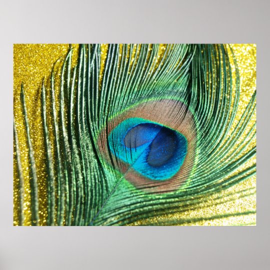 Peacock Yellow Glittery Still Life Poster