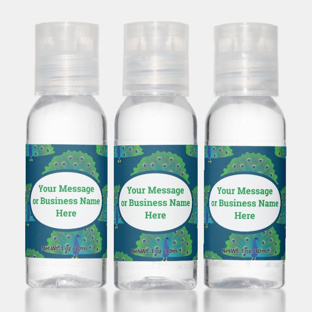 Peacock Zoo Bird Business Logo Name Message Hand Sanitizer (Set)