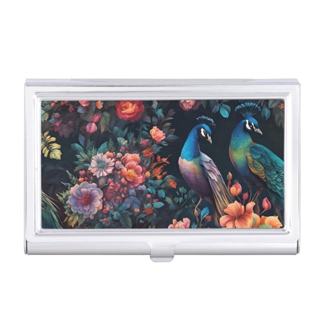 Peacocks and Flower Garden Art Business Card Case (Front)