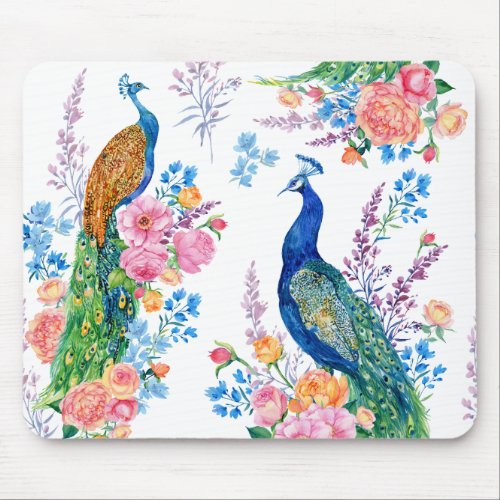 Peacocks and Flowers Mouse Pad