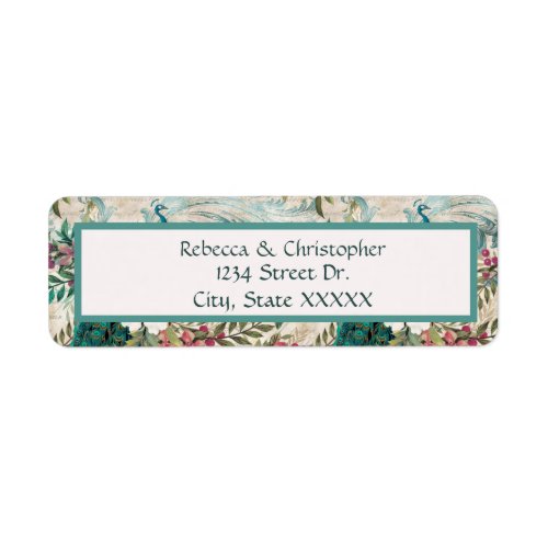 Peacocks and Flowers Teal Address Labels