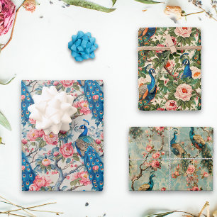 Peacocks and Flowers Wrapping Paper Sheets