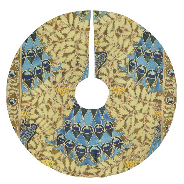 Peacocks Birds Rowan Trees Art Nouveau Brushed Polyester Tree Skirt (Front)