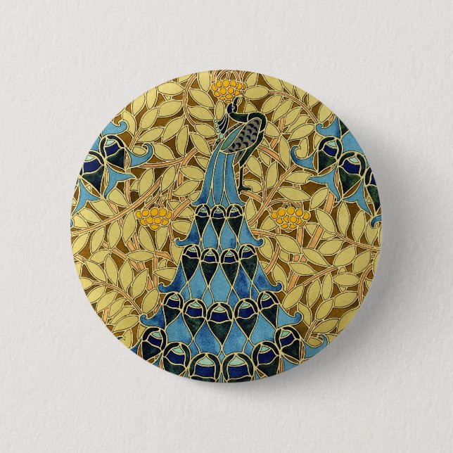 Peacocks Birds Rowan Trees Art Nouveau Button (Front)