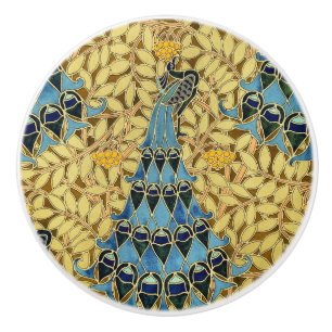 Peacocks Birds Rowan Trees Art Nouveau Ceramic Knob