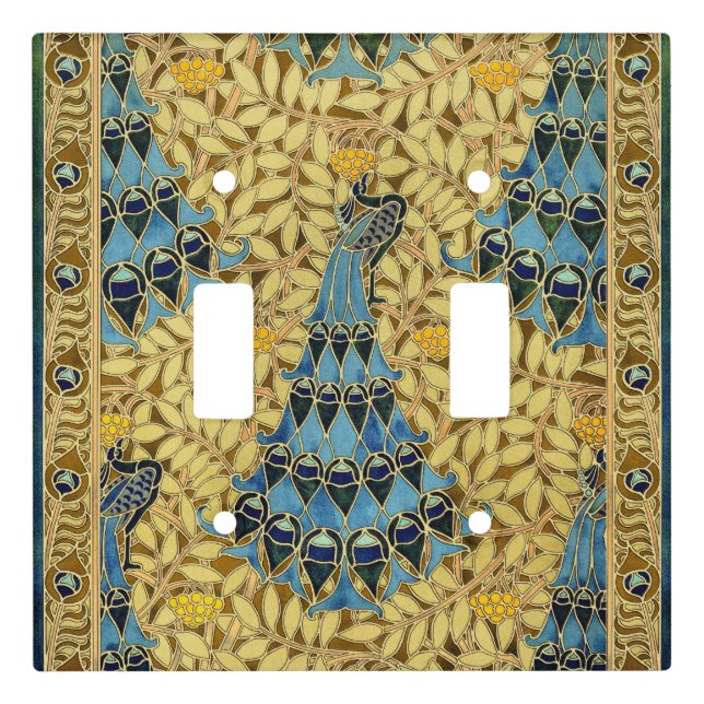 Peacocks Birds Rowan Trees Art Nouveau Light Switch Cover (Front)
