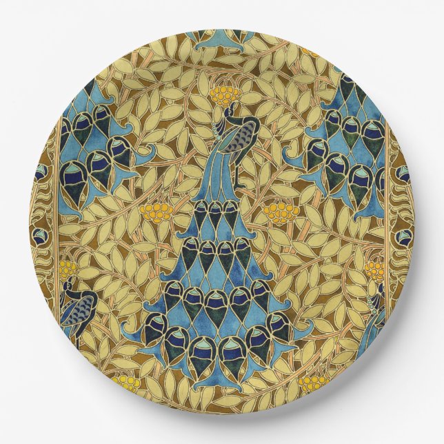 Peacocks Birds Rowan Trees Art Nouveau Paper Plates (Front)