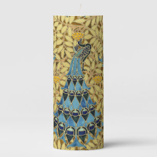 Peacocks Birds Rowan Trees Art Nouveau Pillar Candle