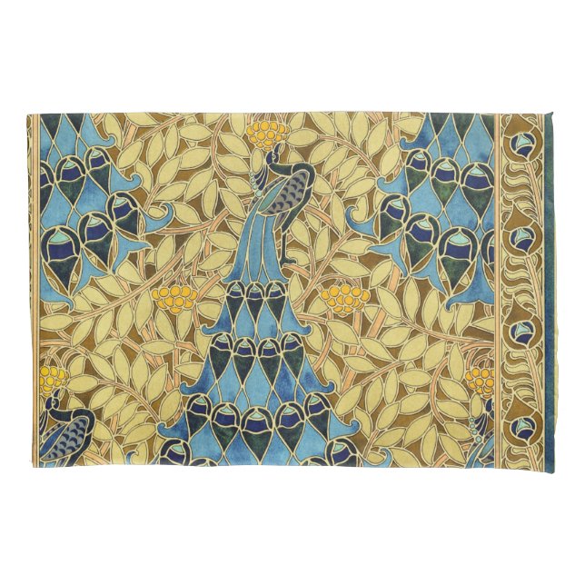 Peacocks Birds Rowan Trees Art Nouveau Pillow Case (Front)