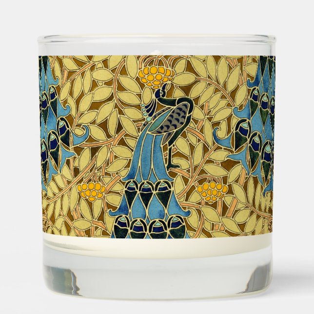 Peacocks Birds Rowan Trees Art Nouveau Scented Candle (Front)