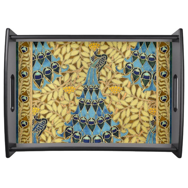 Peacocks Birds Rowan Trees Art Nouveau Serving Tray (Front)