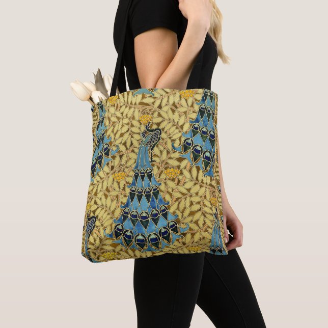 Peacocks Birds Rowan Trees Art Nouveau Tote Bag (Close Up)