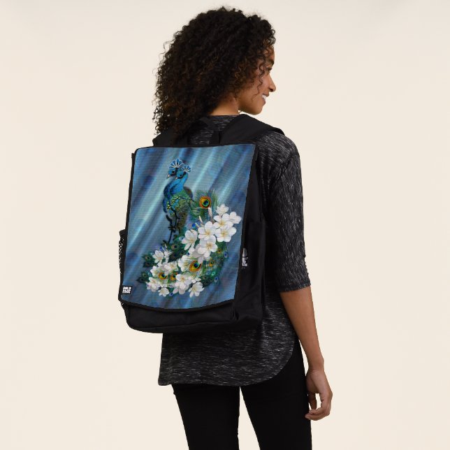 Peacocks & Emerald Green Metallic Silk Backpack (Worn)