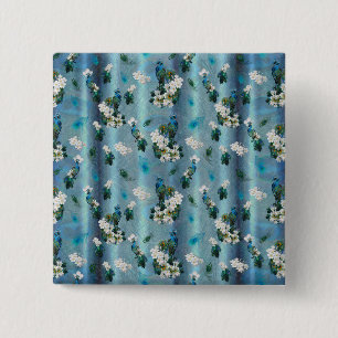 Peacocks & Emerald Green Metallic Silk Button