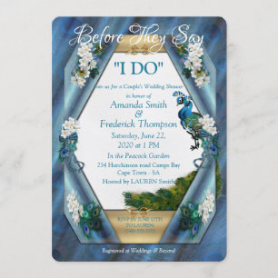 Peacocks & Emerald Green Metallic Silk W-Shower Invitation