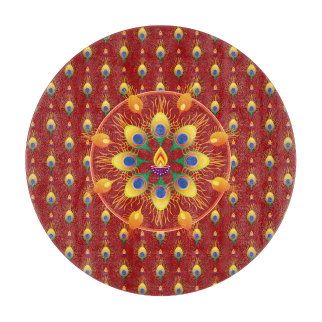 Peacocks' feather Rangoli on pattern Cutting Board (Front)
