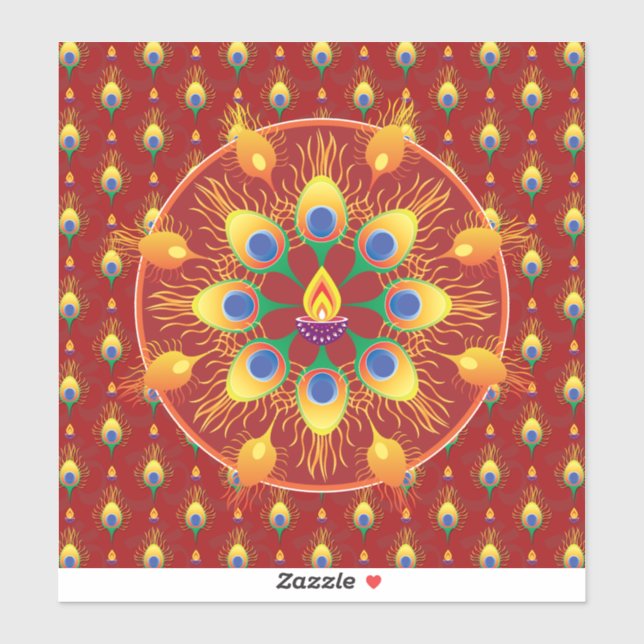 Peacocks' feather Rangoli on pattern Sticker (Sheet)