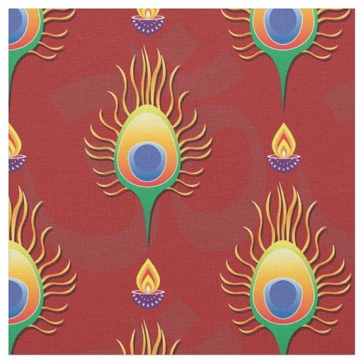 Peacocks feather with diya lamps (Diwali) Fabric