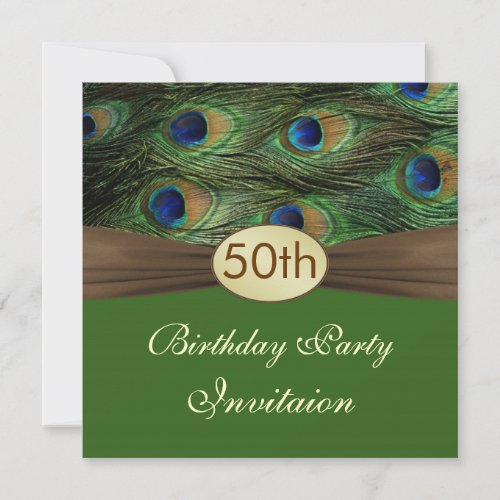 Peacock's feathers 50th Birthday Party Invitation