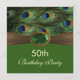 Peacock's feathers, gemstone effect 50th Birthday Invitation