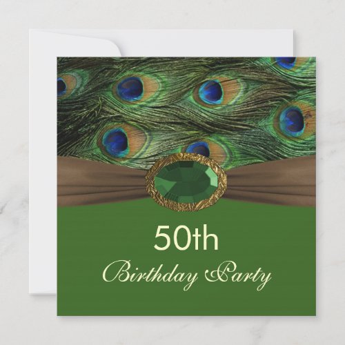 Peacock's feathers, gemstone effect 50th Birthday  Invite
