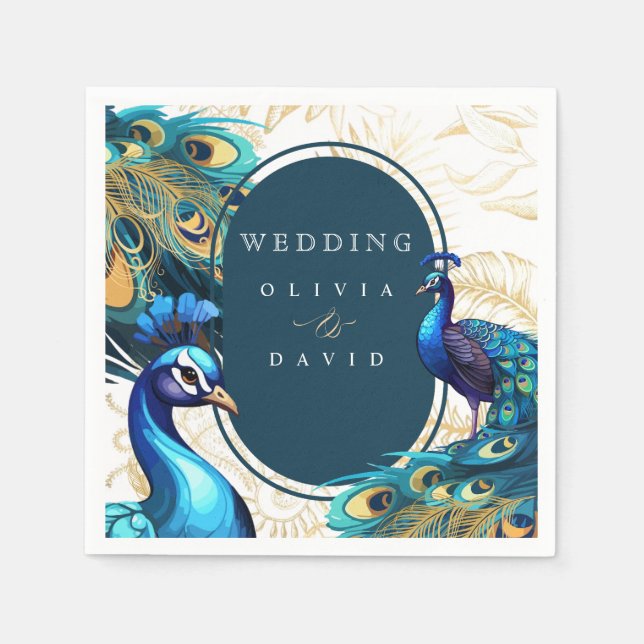  Peacocks Feathers Wedding Napkins (Front)