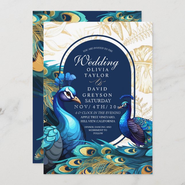  Peacocks Garden Bohemian Wedding  Invitation (Front/Back)