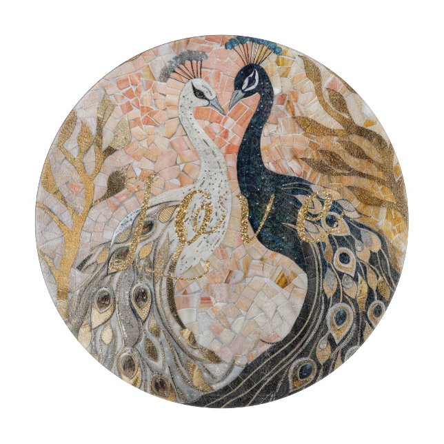 Peacocks Gold Glitter Love Blush Rose  Cutting Board (Front)